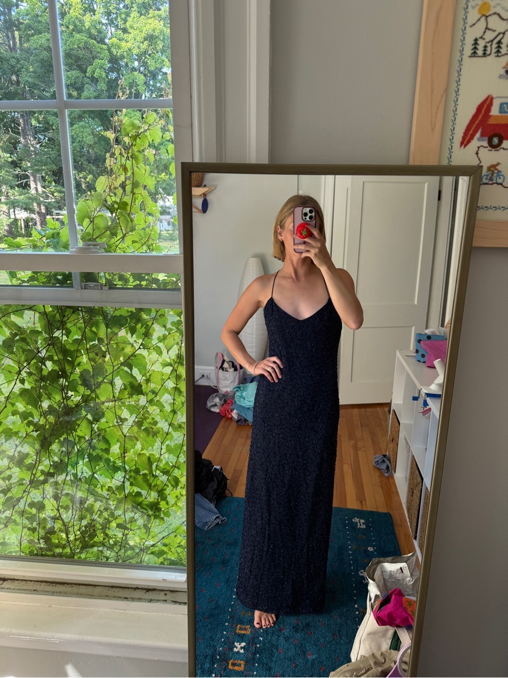 Navy Sequin Slip Maxi Dress - vintage Rampage